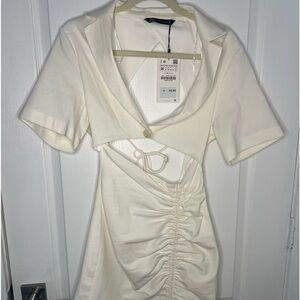White and cream ZARA backless mini dress